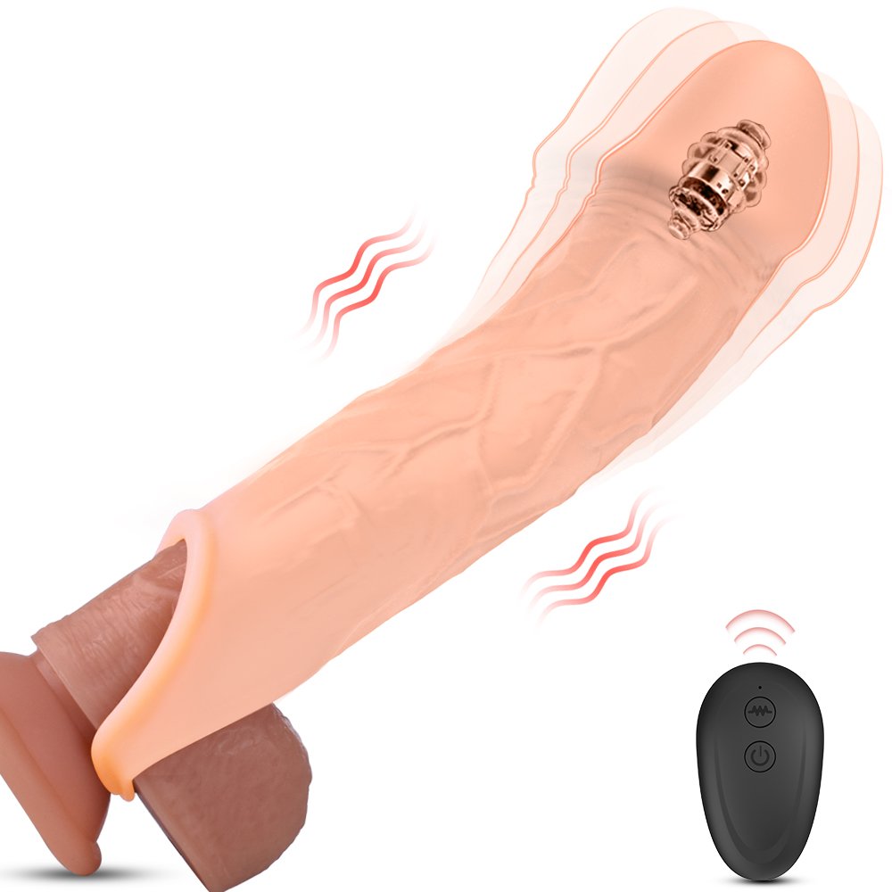 The image shows the "Wireless remote control Wolf Warrior 2 wearable penis set," a realistic, skin-tone vibrating dildo with textured veins and a strap-on extension at the base. Motion lines indicate vibration, and the black remote control features two buttons and wireless signal lines. The image shows the "Wireless remote control Wolf Warrior 2 wearable penis set," a realistic, skin-tone vibrating dildo with textured veins and a strap-on extension at the base. Motion lines indicate vibration, and the black remote control features two buttons and wireless signal lines.