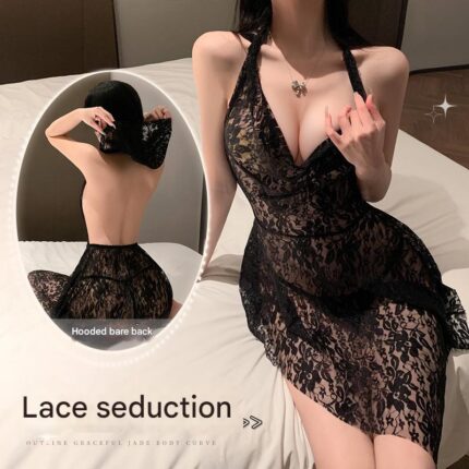 Hooded backless lace dress
