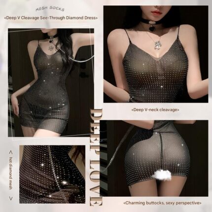 See-through rhinestone dress